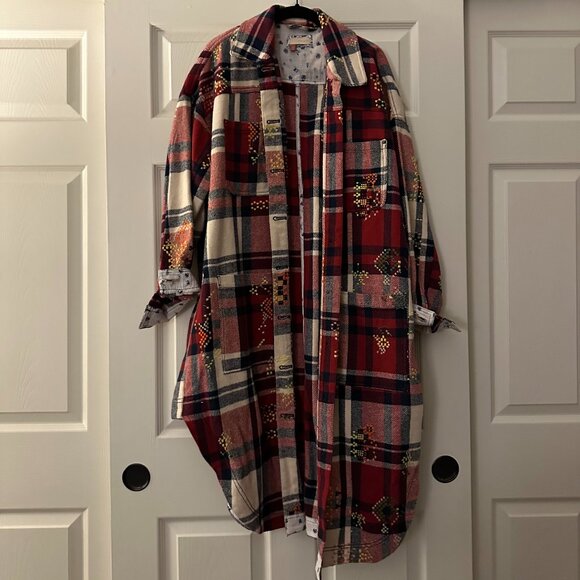 NEVER WORN Pilcro Plaid Anthropologie Duster Embroidered Shirt Jacket - Picture 1 of 7